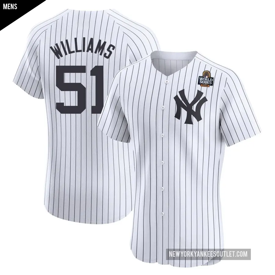 Men's New York Yankees ＃51 Bernie Williams Elite White Home 2024 World Series Jersey