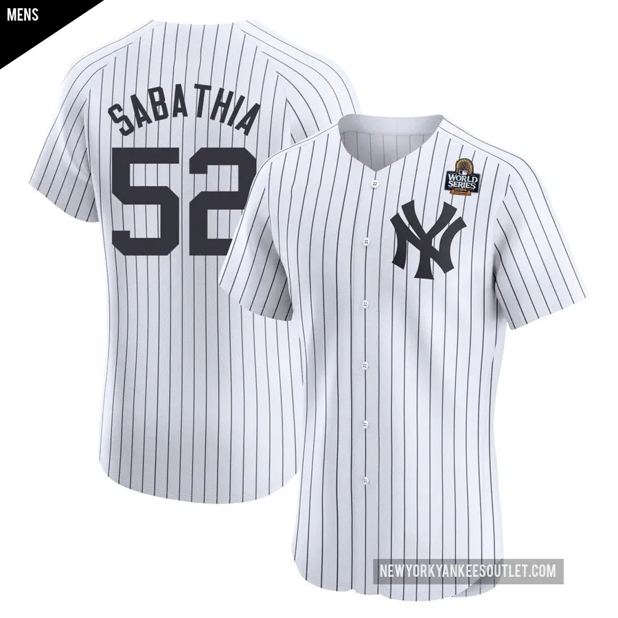Men's New York Yankees ＃52 CC Sabathia Elite White Home 2024 World Series Jersey