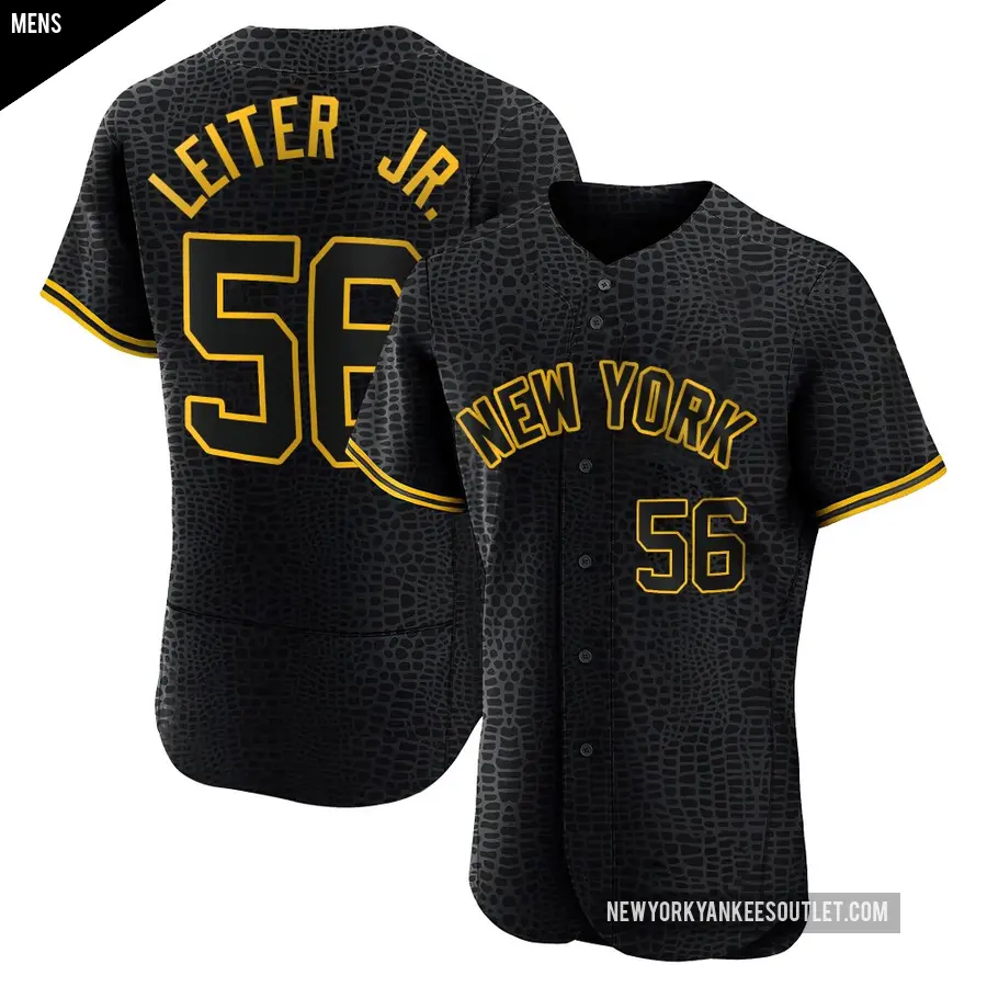Men's New York Yankees ＃56 Mark Leiter Jr. Authentic Black Snake Skin City Jersey