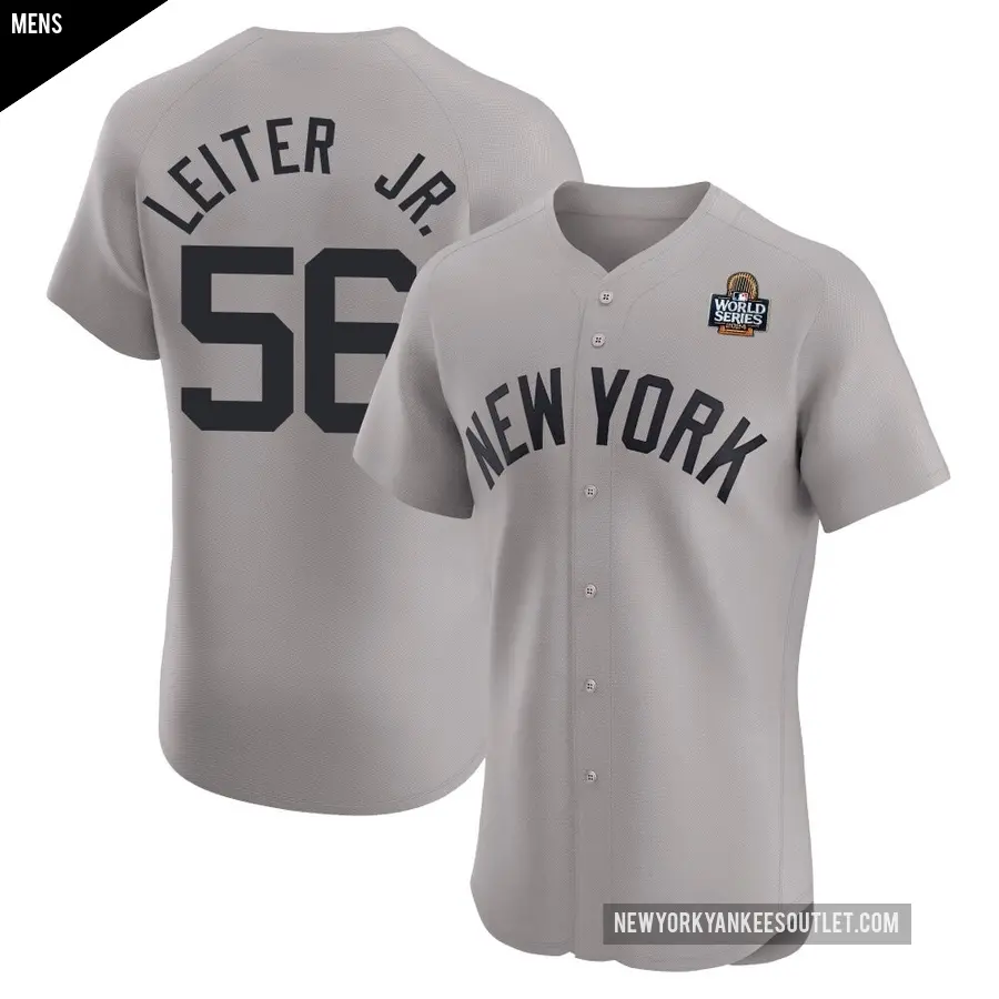 Men's New York Yankees ＃56 Mark Leiter Jr. Elite Gray Road 2024 World Series Jersey
