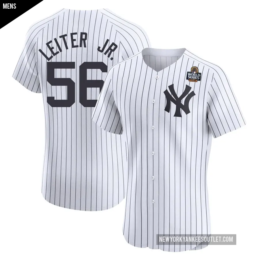 Men's New York Yankees ＃56 Mark Leiter Jr. Elite White Home 2024 World Series Jersey