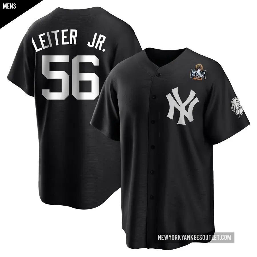 Men's New York Yankees ＃56 Mark Leiter Jr. Replica Black/White 2024 World Series Jersey