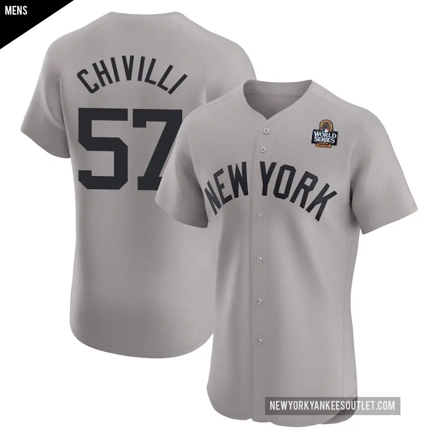 Men's New York Yankees ＃57 Angel Chivilli Elite Gray Road 2024 World Series Jersey