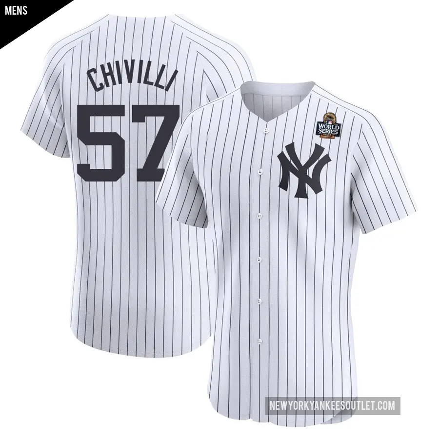 Men's New York Yankees ＃57 Angel Chivilli Elite White Home 2024 World Series Jersey