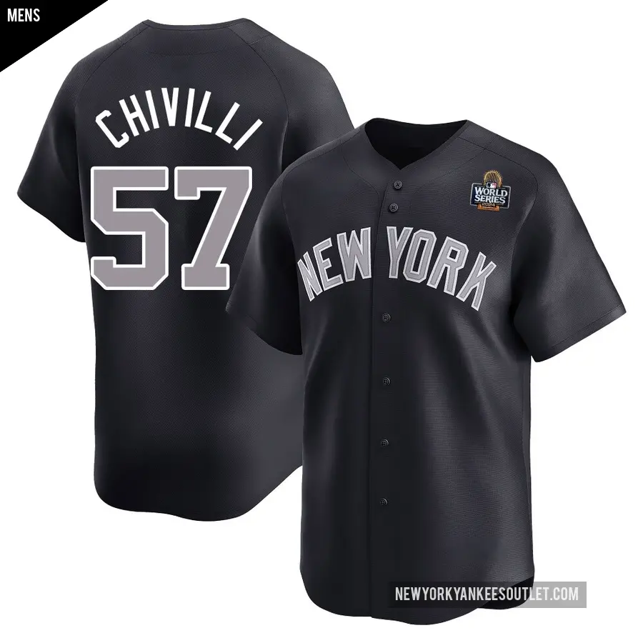 Men's New York Yankees ＃57 Angel Chivilli Limited Navy Alternate 2024 World Series Jersey