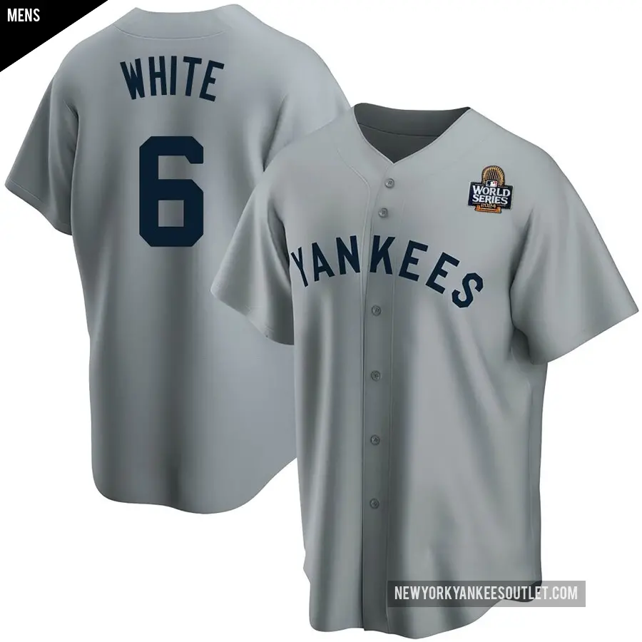 Men's New York Yankees ＃6 Roy White Replica White Gray Road Cooperstown Collection 2024 World Series Jersey