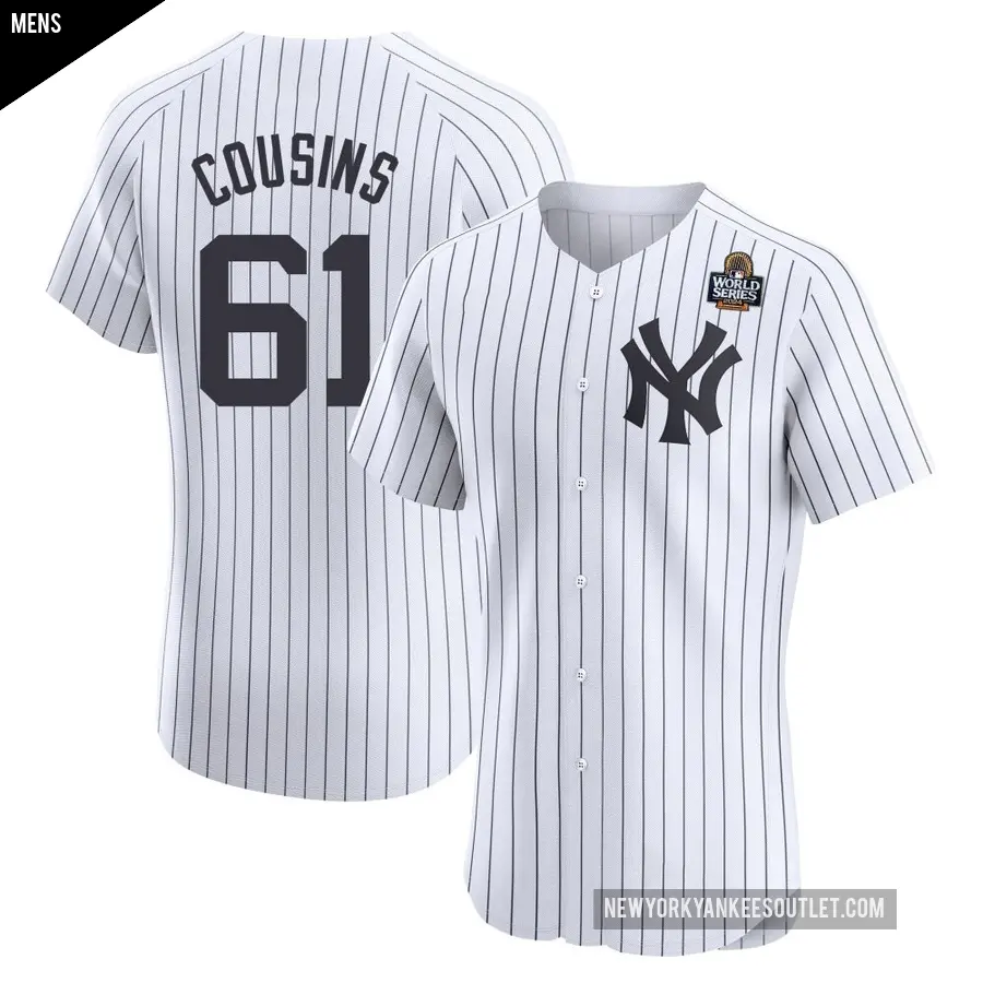 Men's New York Yankees ＃61 Jake Cousins Elite White Home 2024 World Series Jersey