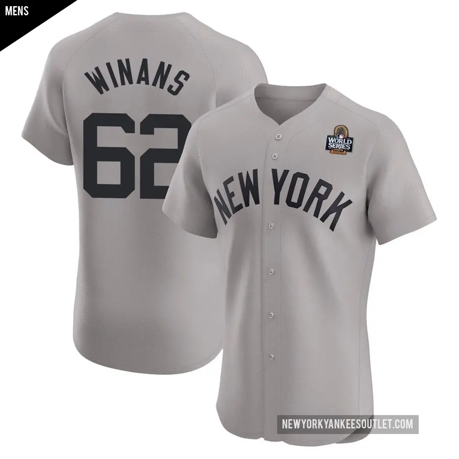 Men's New York Yankees ＃62 Allan Winans Elite Gray Road 2024 World Series Jersey