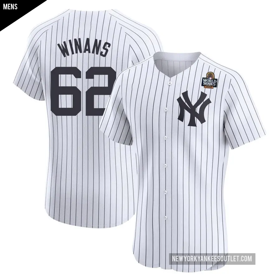 Men's New York Yankees ＃62 Allan Winans Elite White Home 2024 World Series Jersey