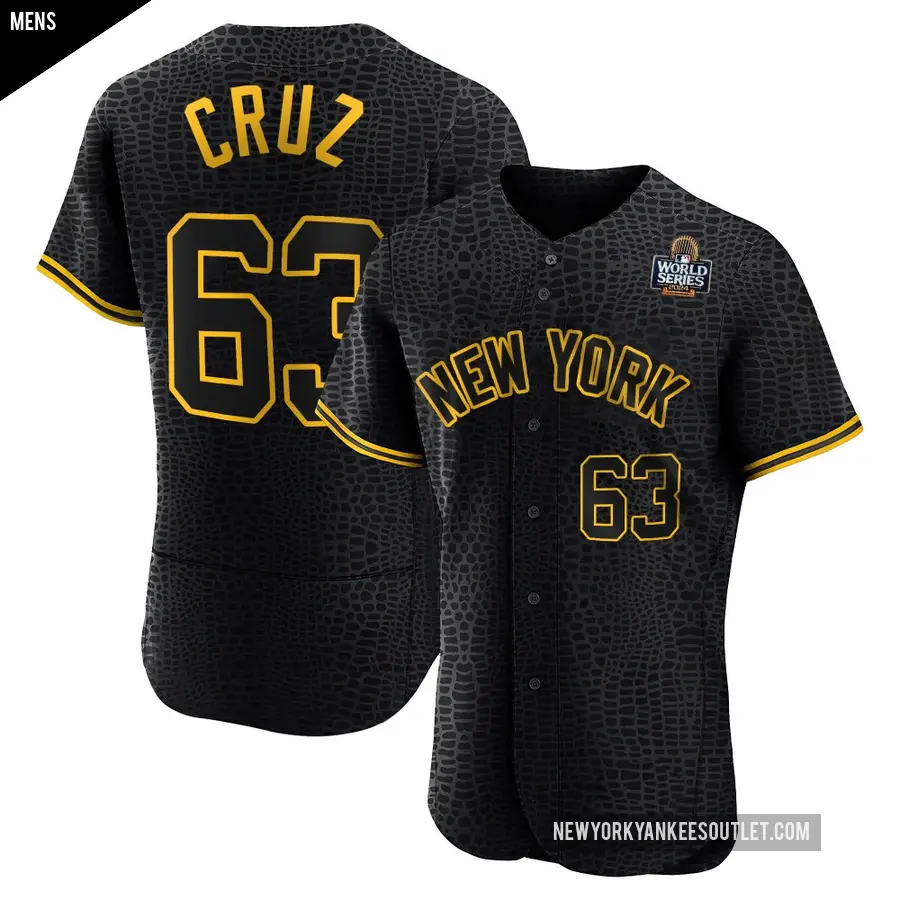 Men's New York Yankees ＃63 Fernando Cruz Authentic Black Snake Skin City 2024 World Series Jersey