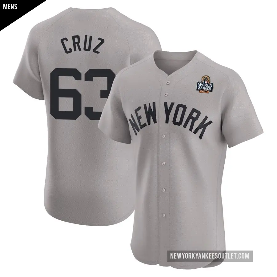 Men's New York Yankees ＃63 Fernando Cruz Elite Gray Road 2024 World Series Jersey