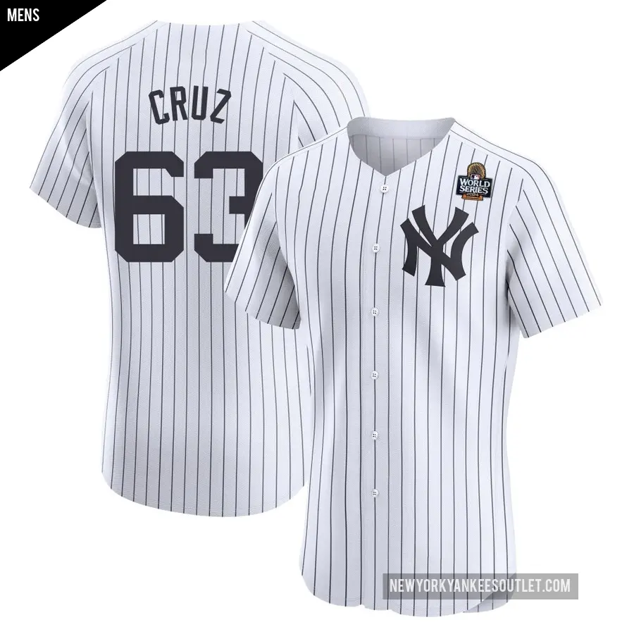 Men's New York Yankees ＃63 Fernando Cruz Elite White Home 2024 World Series Jersey