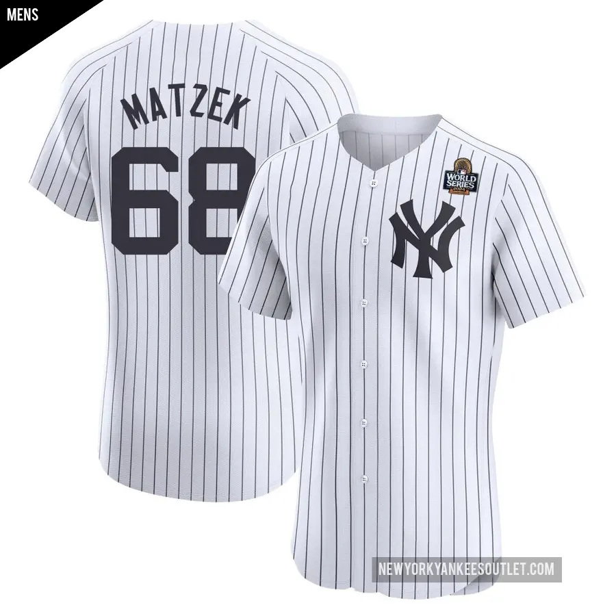 Men's New York Yankees ＃68 Tyler Matzek Elite White Home 2024 World Series Jersey