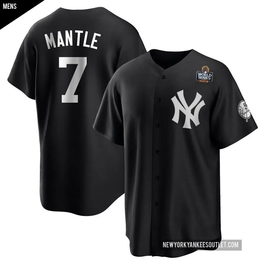 Men's New York Yankees ＃7 Mickey Mantle Replica Black/White 2024 World Series Jersey