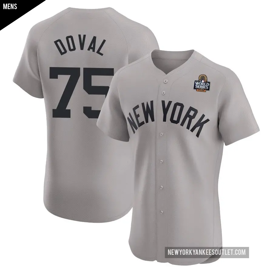 Men's New York Yankees ＃75 Camilo Doval Elite Gray Road 2024 World Series Jersey