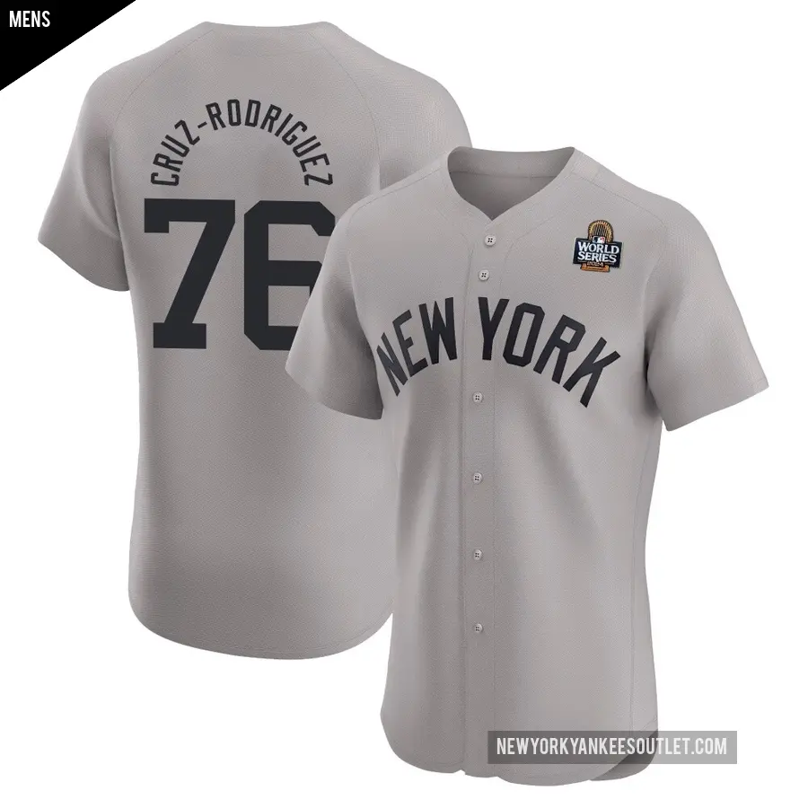 Men's New York Yankees ＃76 Elmer Cruz-Rodriguez Elite Gray Road 2024 World Series Jersey
