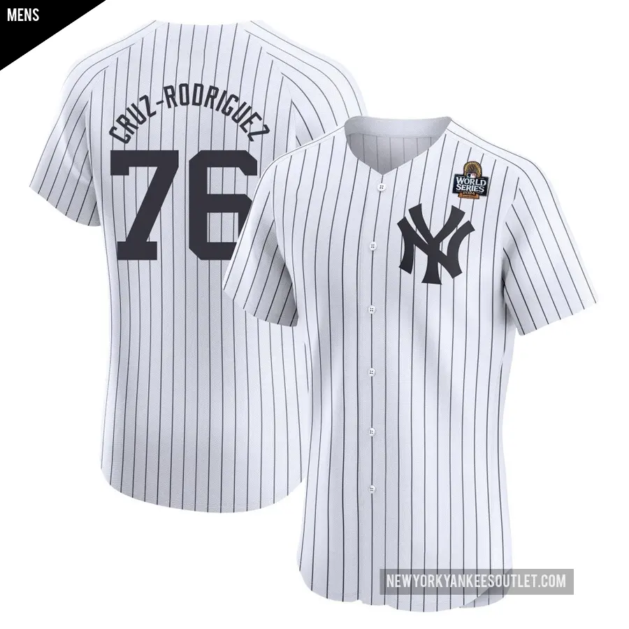 Men's New York Yankees ＃76 Elmer Cruz-Rodriguez Elite White Home 2024 World Series Jersey
