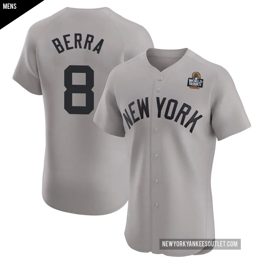 Men's New York Yankees ＃8 Yogi Berra Elite Gray Road 2024 World Series Jersey