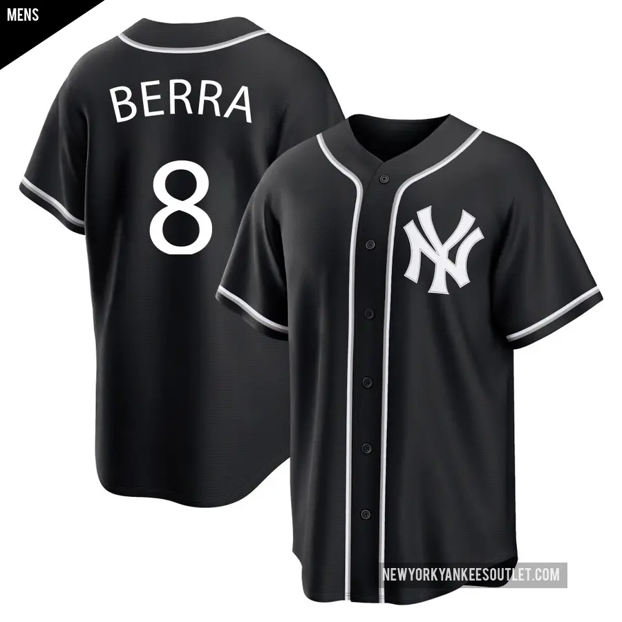 Men's New York Yankees ＃8 Yogi Berra Replica Black Fashion Out Jersey