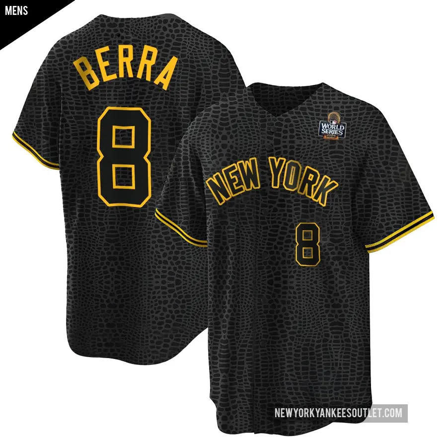 Men's New York Yankees ＃8 Yogi Berra Replica Black Snake Skin City 2024 World Series Jersey