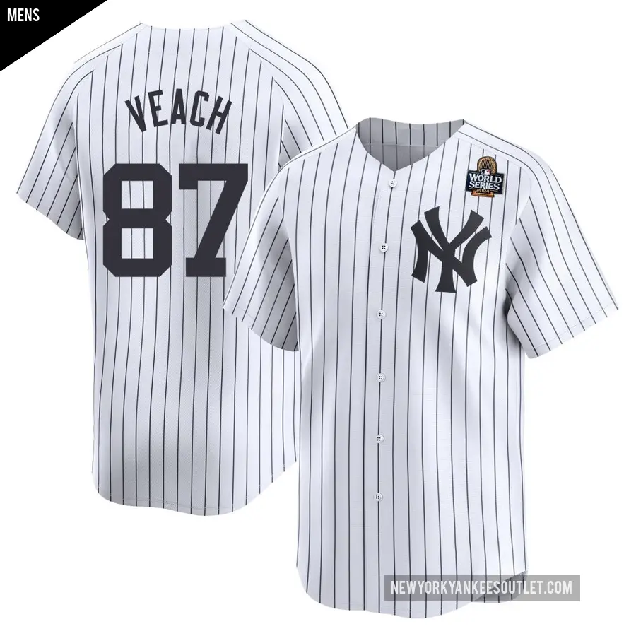 Men's New York Yankees ＃87 Christopher Veach Limited White Yankee Home 2024 World Series Jersey