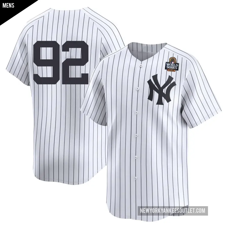 Men's New York Yankees ＃92 Brandon Decker Limited White Yankee Home 2nd 2024 World Series Jersey