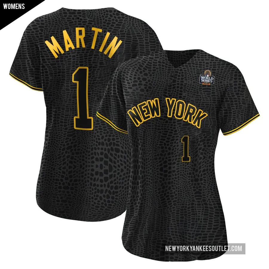 Women's New York Yankees ＃1 Billy Martin Authentic Black Snake Skin City 2024 World Series Jersey