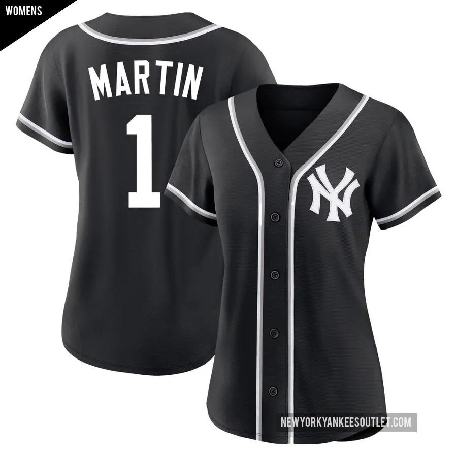 Women's New York Yankees ＃1 Billy Martin Replica Black Fashion Out Jersey