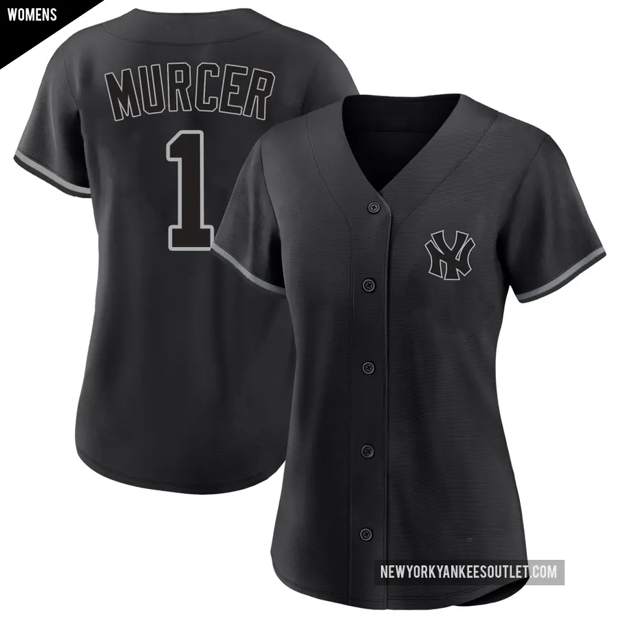 Women's New York Yankees ＃1 Bobby Murcer Replica Black Fashion Jersey