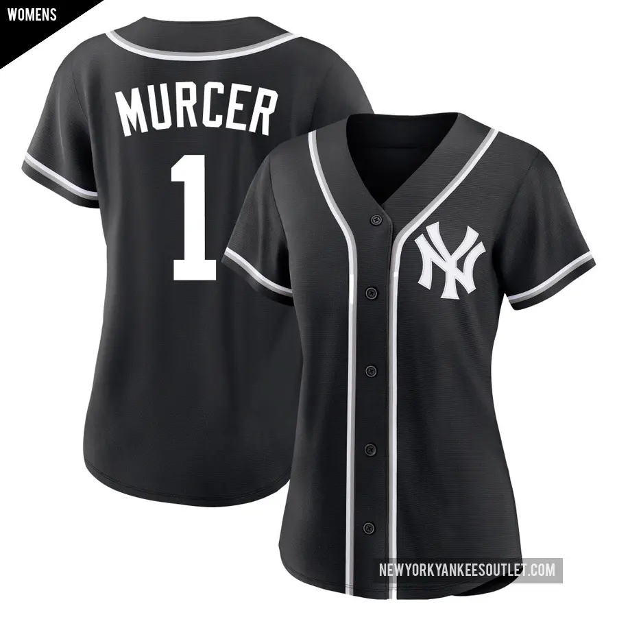Women's New York Yankees ＃1 Bobby Murcer Replica Black Fashion Out Jersey