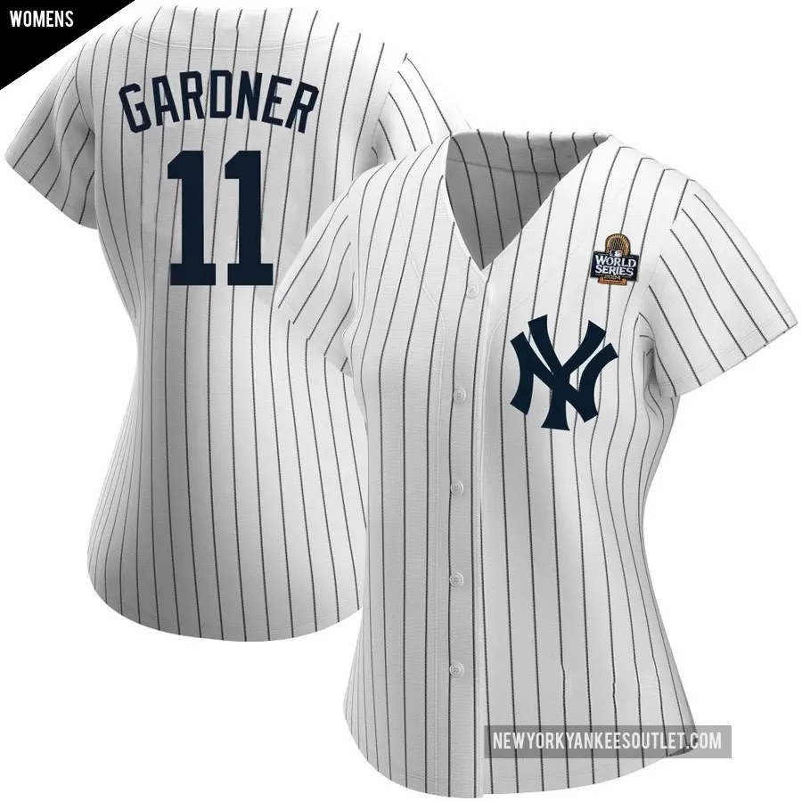 Women's New York Yankees ＃11 Brett Gardner Authentic White Home Name 2024 World Series Jersey