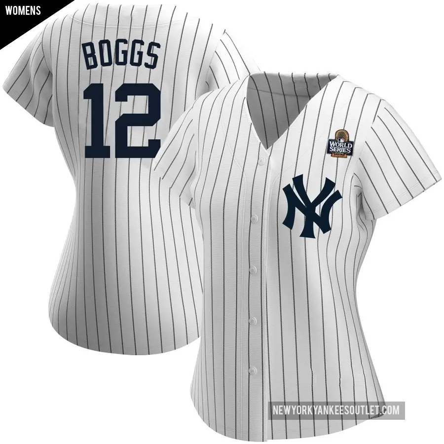 Women's New York Yankees ＃12 Wade Boggs Authentic White Home Name 2024 World Series Jersey
