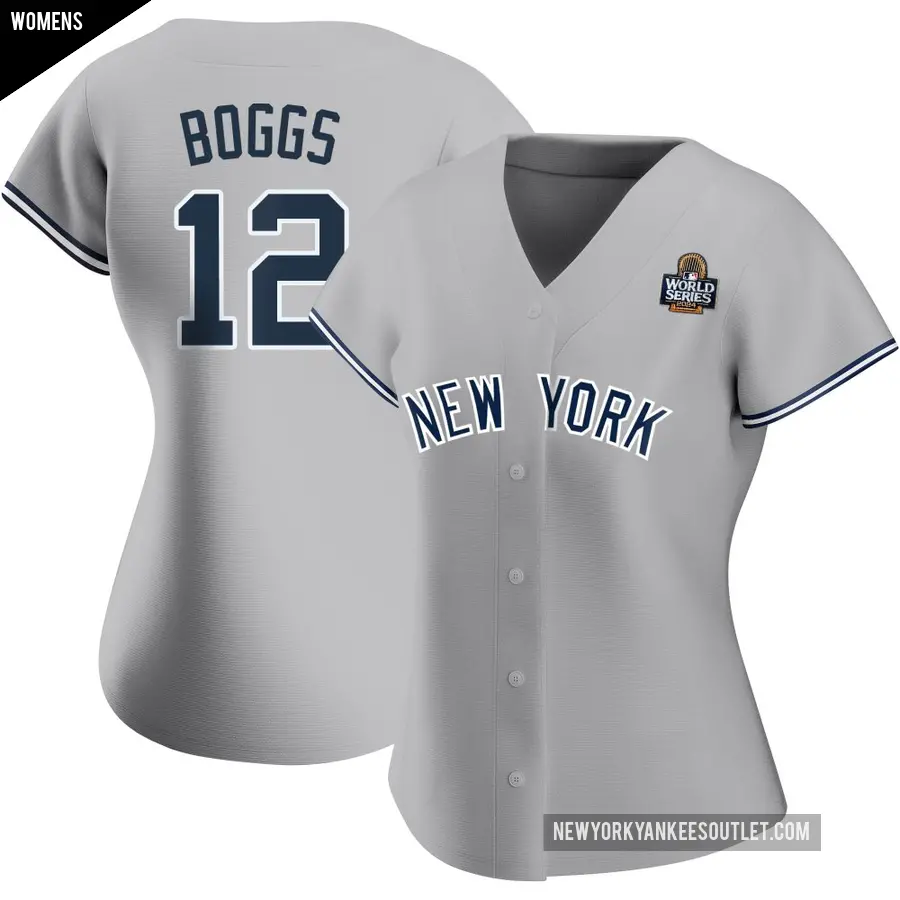 Women's New York Yankees ＃12 Wade Boggs Replica Gray Road Name 2024 World Series Jersey
