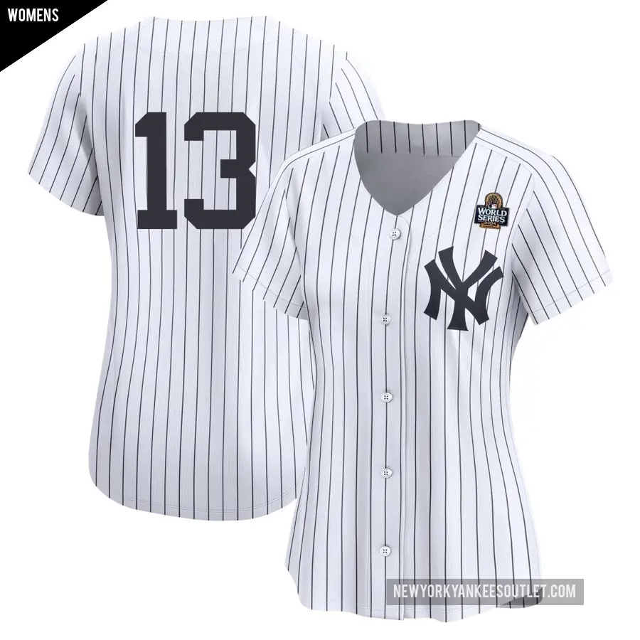 Women's New York Yankees ＃13 Alex Rodriguez Limited White Yankee Home 2nd 2024 World Series Jersey