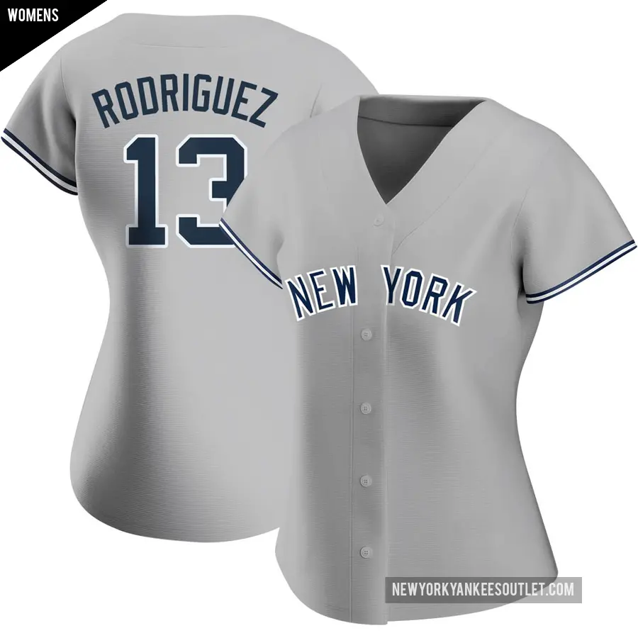 Women's New York Yankees ＃13 Alex Rodriguez Replica Gray Road Name Jersey