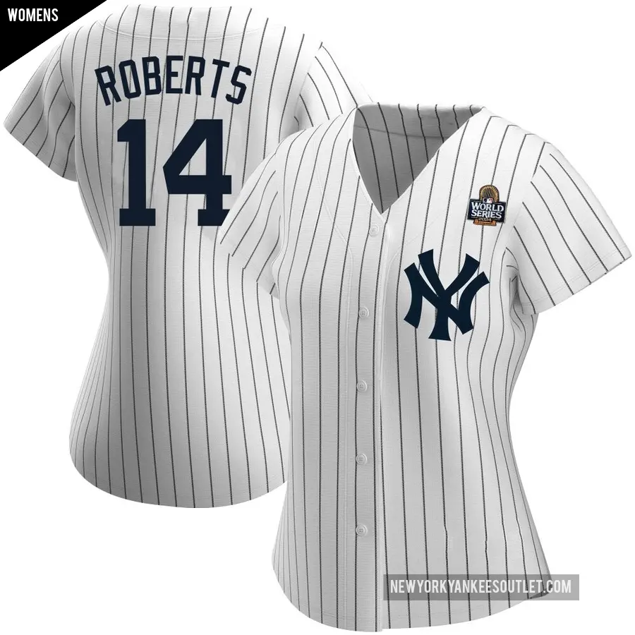 Women's New York Yankees ＃14 Brian Roberts Replica White Home Name 2024 World Series Jersey