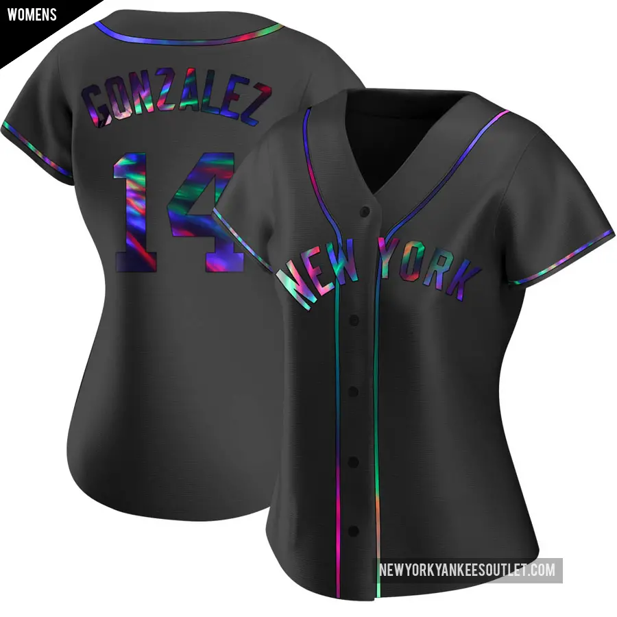 Women's New York Yankees ＃14 Marwin Gonzalez Replica Black Holographic Alternate Jersey