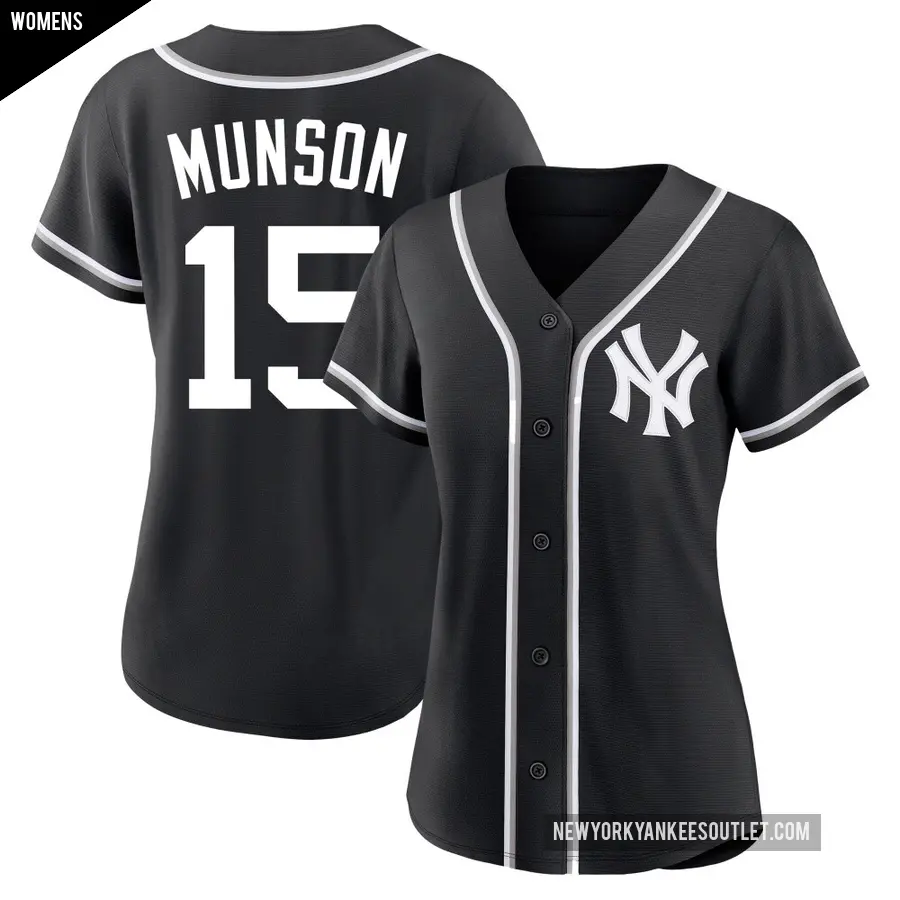 Women's New York Yankees ＃15 Thurman Munson Replica Black Fashion Out Jersey