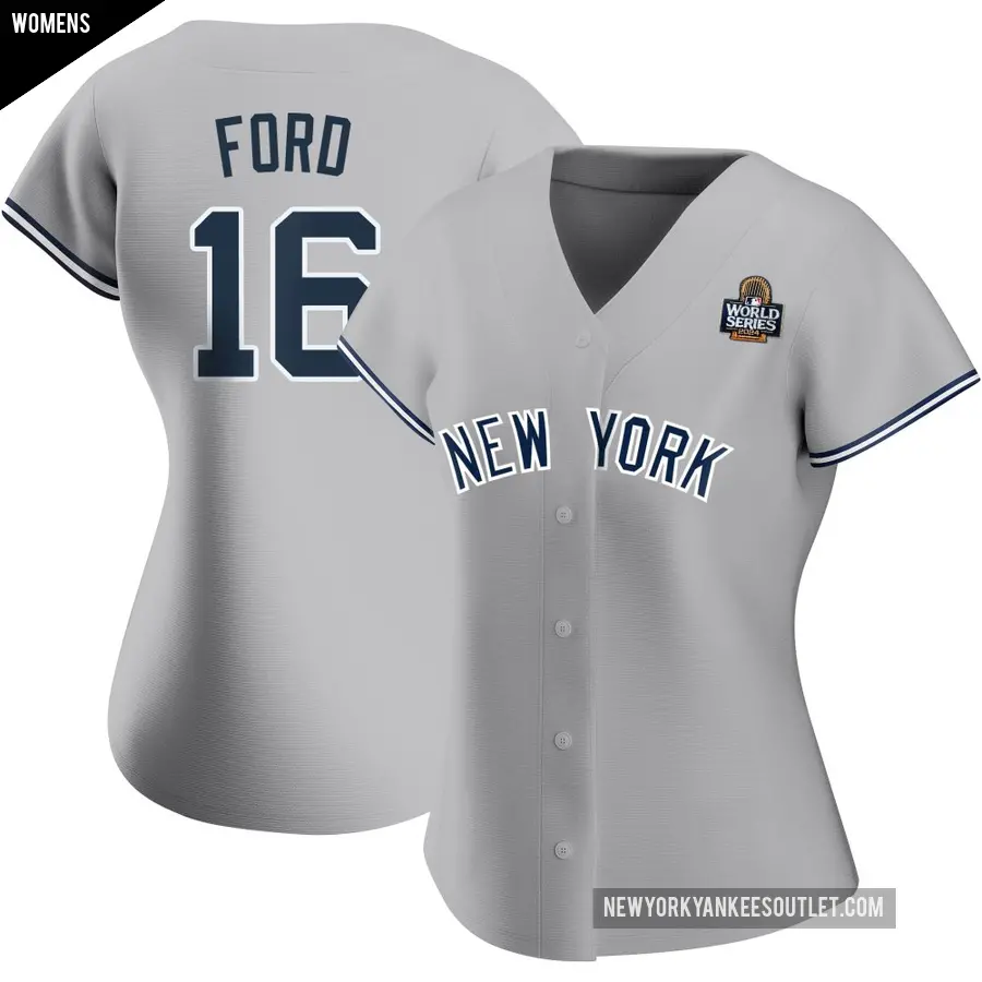 Women's New York Yankees ＃16 Whitey Ford Authentic White Gray Road Name 2024 World Series Jersey