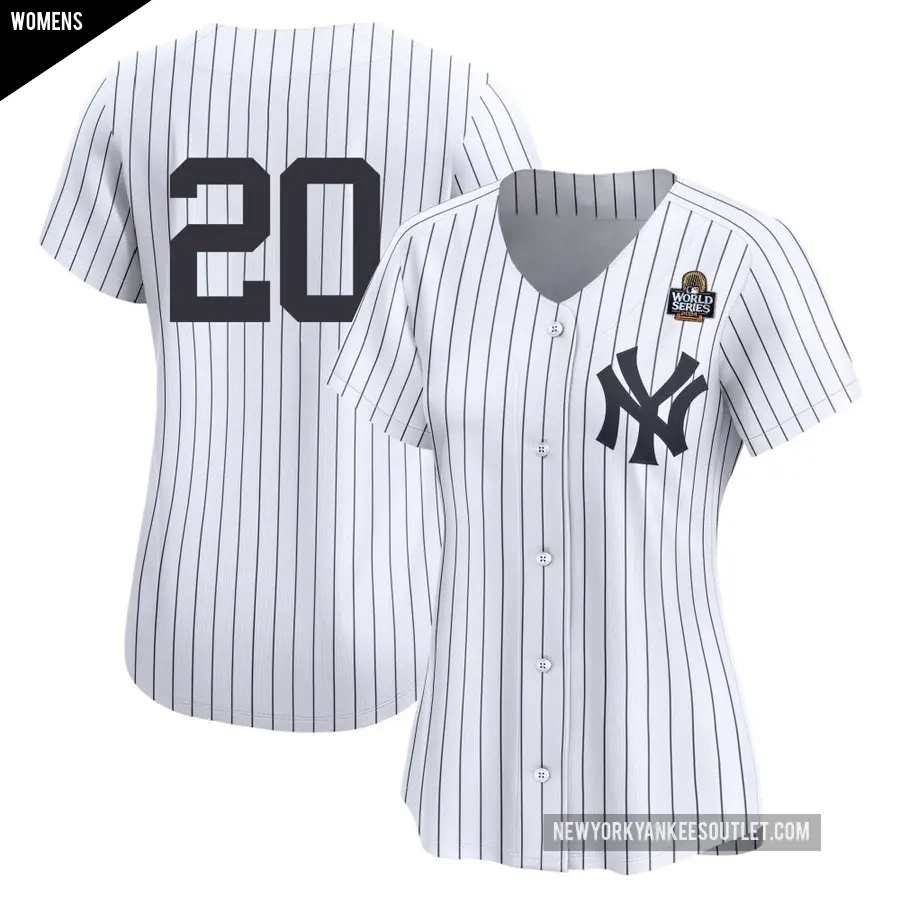 Women's New York Yankees ＃20 Jorge Posada Limited White Yankee Home 2nd 2024 World Series Jersey
