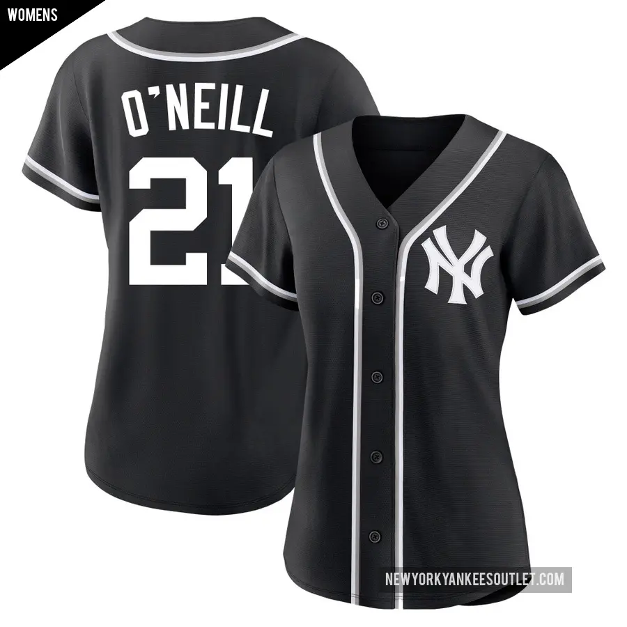Women's New York Yankees ＃21 Paul O'Neill Replica Black Fashion Out Jersey