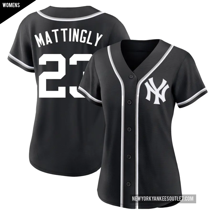 Women's New York Yankees ＃23 Don Mattingly Replica Black Fashion Out Jersey