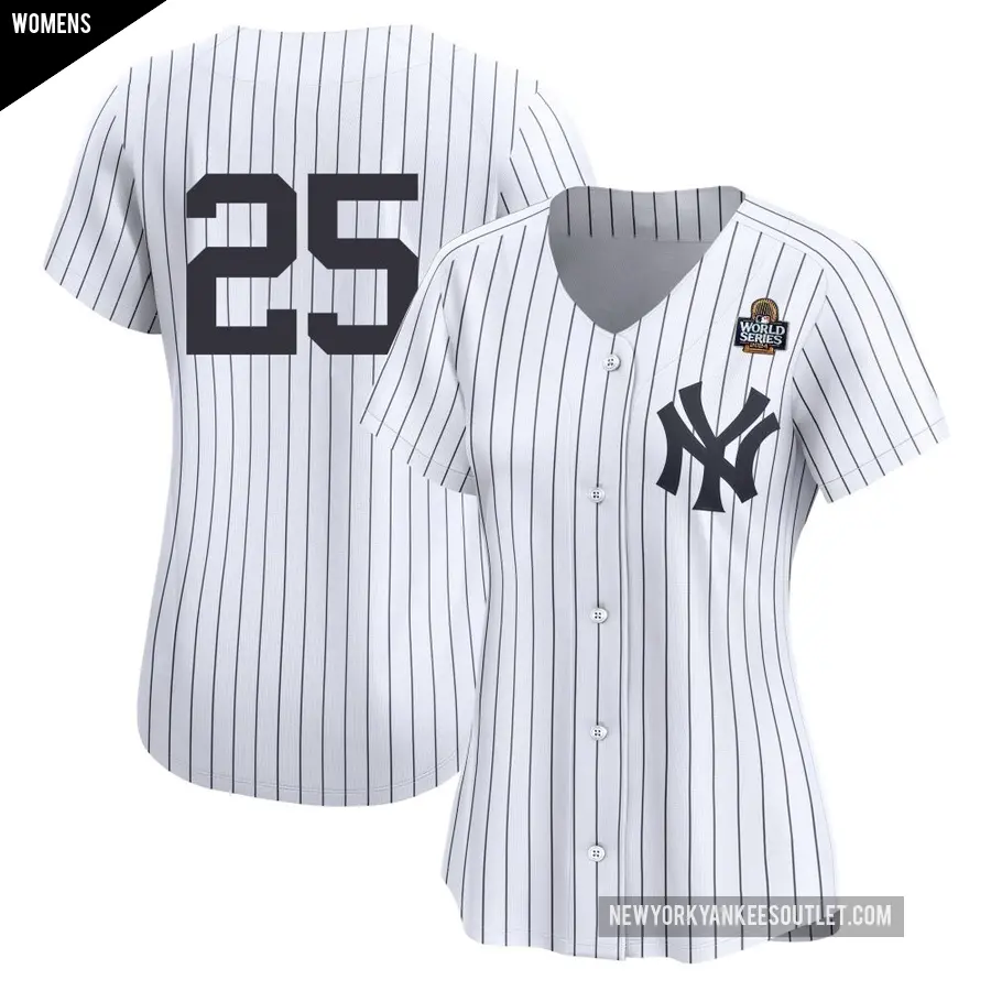Women's New York Yankees ＃25 J.C. Escarra Limited White Yankee Home 2nd 2024 World Series Jersey