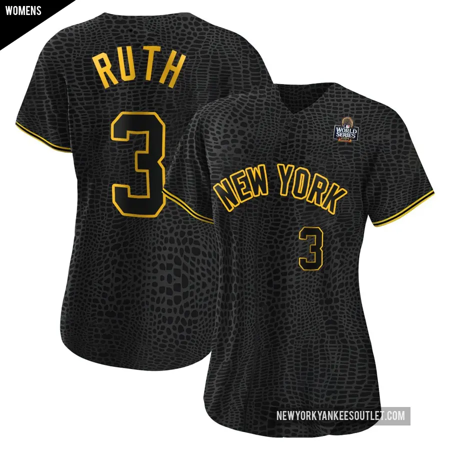 Women's New York Yankees ＃3 Babe Ruth Authentic Black Snake Skin City 2024 World Series Jersey