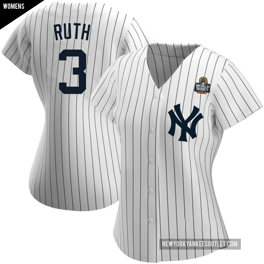 Women's New York Yankees ＃3 Babe Ruth Authentic White Home Name 2024 World Series Jersey