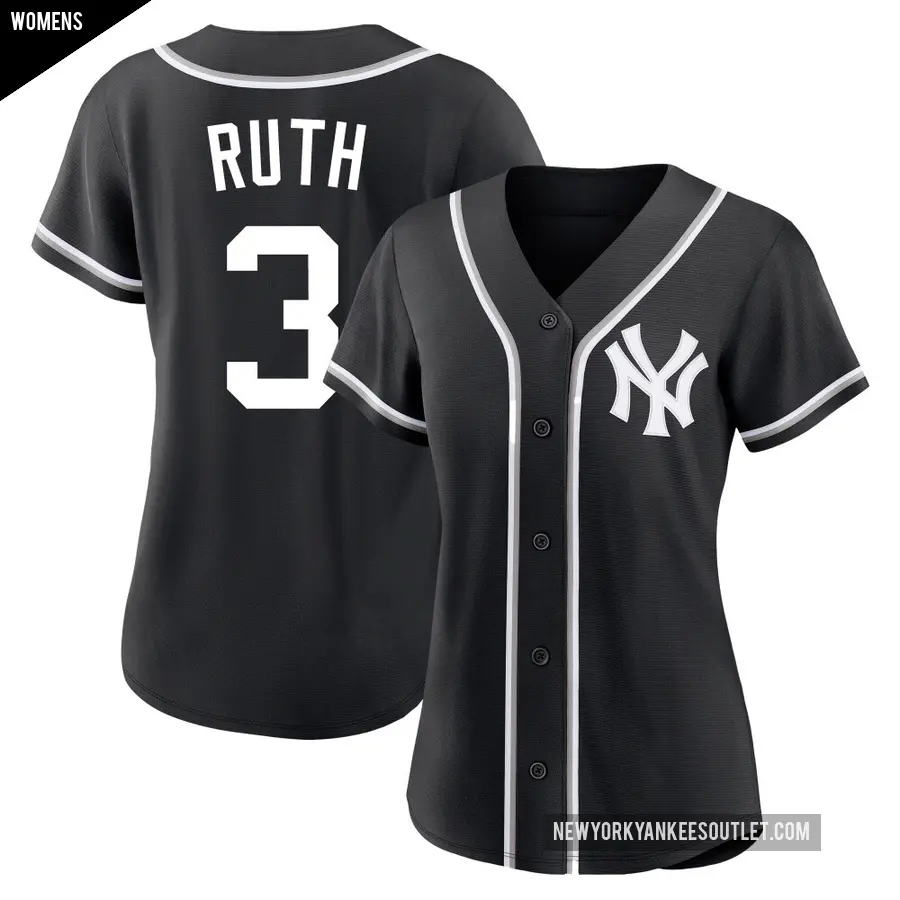 Women's New York Yankees ＃3 Babe Ruth Replica Black Fashion Out Jersey