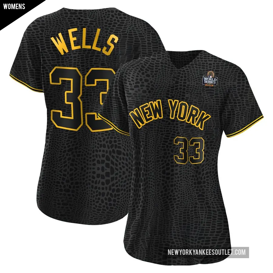 Women's New York Yankees ＃33 David Wells Authentic Black Snake Skin City 2024 World Series Jersey
