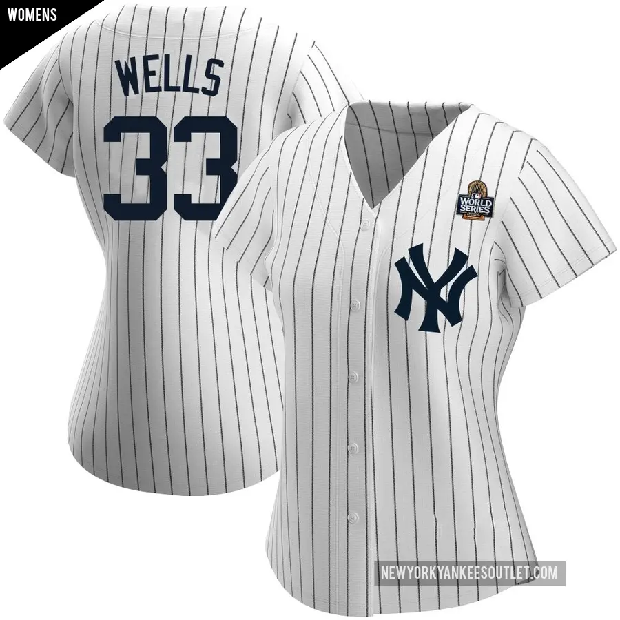 Women's New York Yankees ＃33 David Wells Authentic White Home Name 2024 World Series Jersey