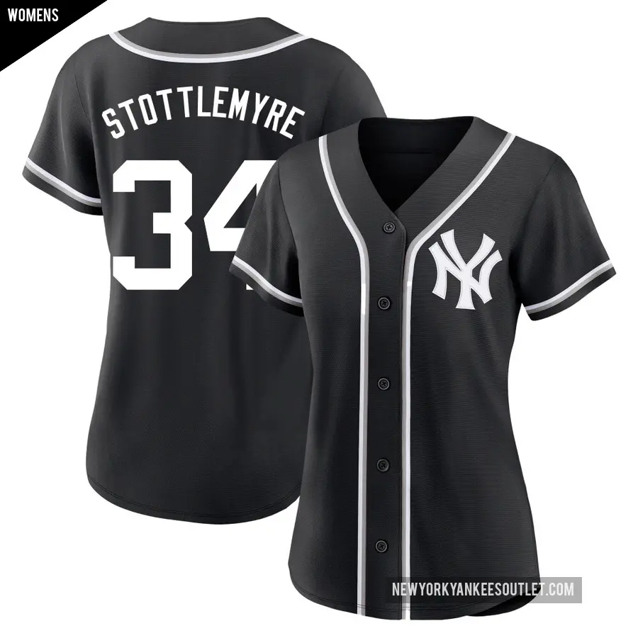 Women's New York Yankees ＃34 Mel Stottlemyre Replica Black Fashion Out Jersey