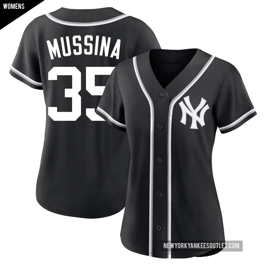 Women's New York Yankees ＃35 Mike Mussina Replica Black Fashion Out Jersey